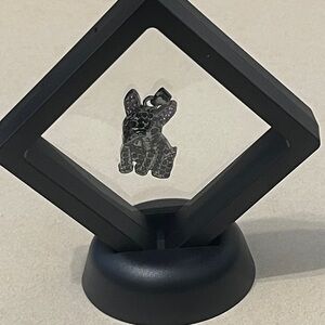 Bulldog Black and Purple Pendant Necklace Pet Lover Jewelry with display case